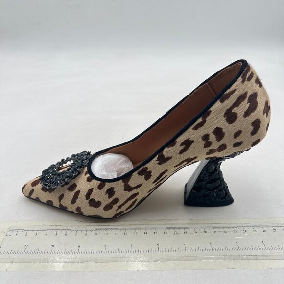 YDN Leopard Studded Buckle Pump Rhinestone Slip On Crystal Chunky High Heel Shoe - Picture 2 of 8